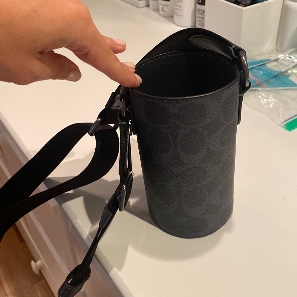 Black, Coach brand water bottle holder